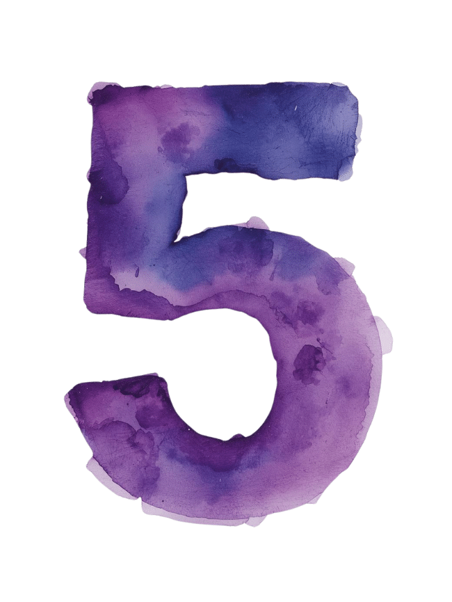 The number 5 in purple watercolor