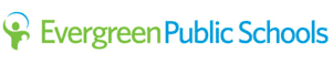 Evergreen Public Schools logo with green text, blue text, and a stylized green figure inside a blue circle on a white background, representing the district’s commitment to diverse programs such as SLA Spanish language arts.