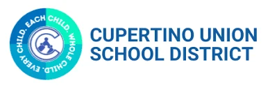 Logo for Cupertino Union School District with a circular emblem on the left featuring a stylized child and the words Each Child. Every Child. Whole Child, reflecting the district’s commitment to an inclusive literacy curriculum. Text on the right reads Cupertino Union School District.