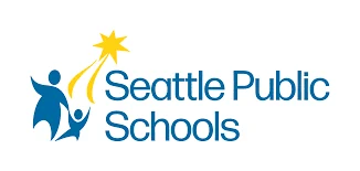 Seattle Public Schools logo with two blue figures reaching for a yellow star, accompanied by the text Seattle Public Schools in blue on a white background, representing the district’s commitment to excellence and an inclusive literacy curriculum.
